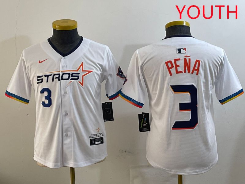 Youth Houston Astros #3 Pena White Fourth generation Joint Name 2025 Nike MLB Jersey style 6->youth mlb jersey->Youth Jersey